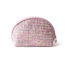 Pink Tweed Portable Travel Makeup Storage Bag