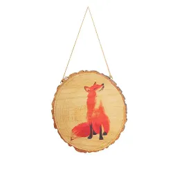 Circular Wood Grain Cutting Small Fox Animal Portrait Hanging gold framed wall art